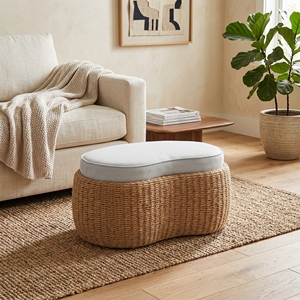 เก้าอี้ Grenoble รุ่น Stool Rattan Subaliu โครงหวายถักแบบ Pitrit พร้อมเบาะผ้าหิน SR 10  แบบออตโตมัน เฟอร์นิเจอร์ระเบียงกลางแจ้งระดับพรีเมียม - Product Image 4