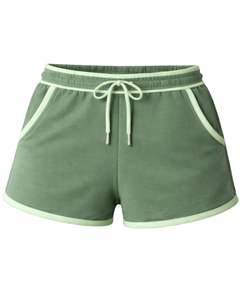 Pantalones Cortos Deportivos Casuales de Verano para Mujer, Personalizados, Color Verde Salvia con Contraste Verde Claro, de Algodón y Felpa, Cintura Elástica - Product Image 1