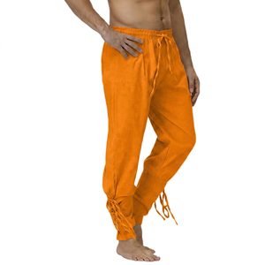 <b>Men's</b> <b>White</b> Cotton <b>Pants</b> Elastic Waist Drawstring Casual Loose Fit Summer Lightweight Breathable Trousers - Product Image 3