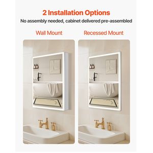 Armadietto a Specchio LED da Incasso a Parete 24 X 32 con Illuminazione e 3 Colori Dimmerabili per Uso in Bagno - Product Image 5