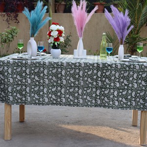 <b>Green</b> Printed Cotton Linen <b>Tablecloth</b> Floral Paisley Pattern Classic Woven Washable Home Use Durable Washable Customizable - Product Image 3