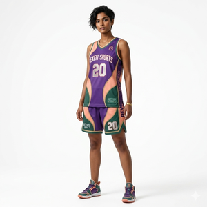 Ensemble complet de tenue de basket-ball pour femmes, 100% polyester respirant, ensemble de tenue de basket-ball à transfert thermique, uniformes d'équipe de basket-ball - Product Image 6