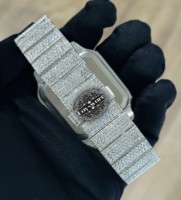 Montre analogique mécanique de luxe haut de gamme en acier inoxydable, sertie de moissanite VVS, élégante, style hip-hop, personnalisée, en verre, mouvement mécanique, vente chaude
