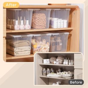 6 Pack 7.8 QT Clear White Plastic <b>Storage</b> Bins & Containers <b>Small</b> <b>Storage</b> <b>Box</b> with Lids Stackable Organizing Bin - Product Image 4