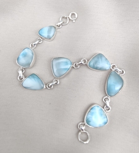 925 Sterling <b>Silver</b> Larimar <b>Bracelet</b> Trillion Shape Bezel Link Natural Blue Gemstone <b>Bracelet</b> Handmade Jewelry Wholesale Jewelry - Product Image 4