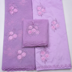 Tissu George de luxe 100 % polyester rose poudré avec broderie florale dorée pour tenues de mariage et de fête nigérianes pour filles - Product Image 2