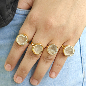 Best Selling Natural Druzy Agate <b>Adjustable</b> <b>Rings</b> Raw Gemstone Handmade 18k Gold Plated Brass Vintage Women's Gift Birthday - Product Image 3