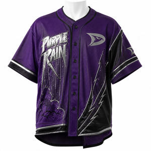 Maillot de baseball personnalisé For Rain pour garçons, manches courtes, en maille polyester, imprimé en relief, respirant, antibactérien, boutonné sur le devant, pour adultes - Product Image 1