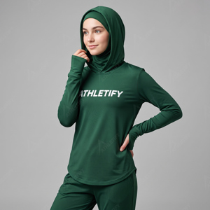 Ladies Breathable Hoodjab Inner Hijab Cover Customizable Private Labeling Performance Modest Workout <b>Top</b> Fitness Thumbhole Cuffs - Product Image 1