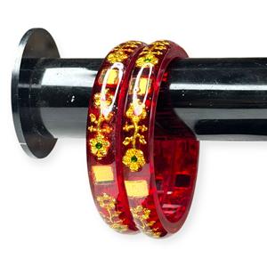 Ensemble de bracelets rouges tendance en résine acrylique scintillante imitation perle taille émeraude motif floral plaqué or pour mariage - Vente chaude - Product Image 2