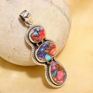 Latest Natural Oyster Turquoise Pink Spiny Turquoise Pendant 925 Sterling <b>Silver</b> <b>Necklace</b> for Women Boho Statement Pendant - Product Image 1