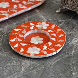 Posavasos Redondo Clásico con Incrustaciones de Madreperla, Ecológico y Hecho a Mano, para Mesa de Comedor, Juego de Té y Decoración Elegante de Mesa - Product Image 1