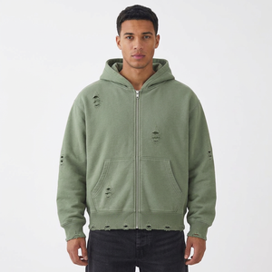 <b>Men's</b> <b>Blue</b> Hooded Zip-Up Sweatshirt 100% Cotton French Terry Oversized Casual Autumn Wear - Product Image 4