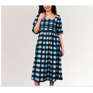 เดรสผ้าฝ้ายทอมือลายตารางหมากรุกขายดีที่สุด ทรงเอไลน์สวมใส่สบาย มีจำหน่ายแล้ว - Product Image 1