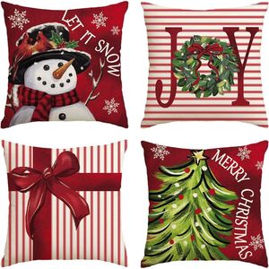 ColorLife Merry Christmas Let IT Snow Joy Stripes Confezione regalo da 18 x 18 pollici con fodere per cuscini rossi da 18 x 18 pollici, fodera per cuscino natalizio con albero di Natale - Product Image 1