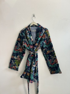 Robe kimono bohème en velours de coton indien, peignoir imprimé animal - Product Image 2