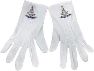 Guantes Masónicos Past Master de Algodón Blanco con Símbolo PM Bordado a Mano y a Máquina - Product Image 3
