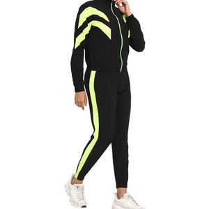 Conjunto Deportivo para Mujer, Color Negro y Verde Neón, Bloques de Color, Manga Larga, Cierre de Cremallera, Cuello Alto, Informal, Otoñal, Transpirable, Tejido de Punto - Product Image 4