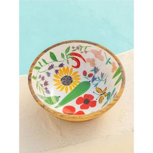 Cuencos de Madera de Lujo con Incrustaciones de Esmalte para Servir |   Tazón para Ensalada de Madera de Mango de Calidad Alimentaria Premium |   Vajilla Moderna con Diseño Floral Verde para Eventos - Product Image 5