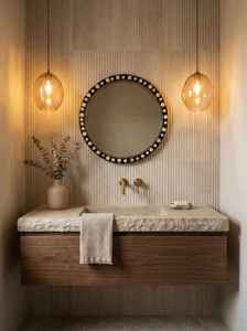 Espejo Redondo con Incrustaciones de Hueso Antiguo de Alta Calidad, Mueble Decorativo para Sala de Estar o Baño, Decoración de Pared Única - Product Image 4