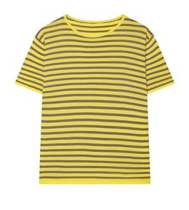 Men's Eco-Friendly Polyester Short Sleeve O-Neck Striped Knitted <b>T</b>-<b>Shirt</b> Regular Fit Casual Wear Yellow Brown Patterned Design - Product Image 1