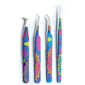 แหนบสแตนเลสลายสีสันสดใส ปลายแหลมสำหรับต่อขนตา - Product Image 1