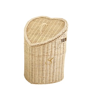 Heart Rattan Storage <b>Basket</b> with Lid Open Weave Toy Organizer Bin Girls Cute Nursery <b>Wicker</b> Laundry Hamper <b>Handles</b> - Product Image 1