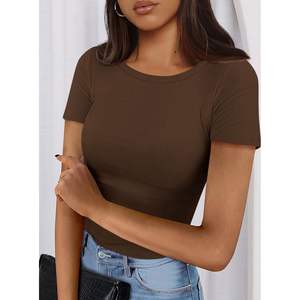 Camisetas Básicas de Moda Verano 2025 para Mujer, Cuello Redondo, Manga Corta, Tejido Acanalado, Ajuste Delgado, Estilo Casual, Top sin Mangas - Product Image 5