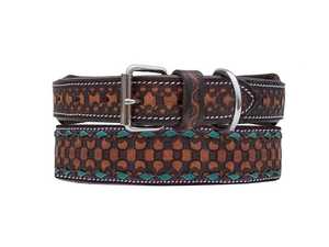 Handmade Western Leather <b>Dog</b> <b>Collar</b> Geometric Pattern Adjustable Buckle Closure Classic Style All Seasons Use - Product Image 2