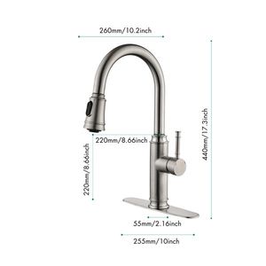 Rubinetto da cucina estraibile a 3 fori in ottone con doccetta estraibile in acciaio inossidabile - Product Image 2
