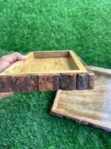 Handmade Live Edge Wood Tray Natural Bark Edge Serving <b>Platter</b> Wabi Sabi Style for Home Decor Coffee Table Display B2b supply - Product Image 3