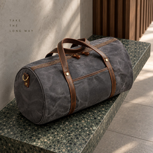 Sac de voyage en toile cirée à l'huile de charbon de bois avec poignées de transport |   Bagage de week-end de grande capacité, fermeture à glissière sécurisée, portable - Product Image 4