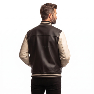 Chaqueta Varsity de Cuero Vacuno para Hombre, Color Sólido, Cuello Camisero, Corte Regular, para Otoño, Estilo Letterman - Product Image 5