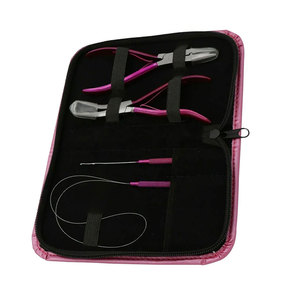 Kit d'extension de cheveux en acier inoxydable avec étiquette personnalisée, micro-anneaux rose vif, perles, pinces et outils d'application à boucle. - Product Image 3