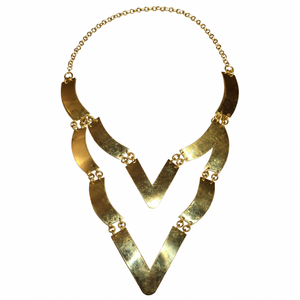 Collier bib en laiton doré antique, collier floral gravé avec pampilles en chaîne, bijoux ethniques tendance, vente en gros - Product Image 2