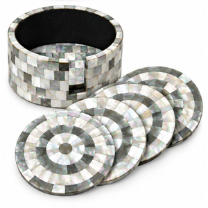 Juego de 6 Posavasos Cuadrados Hechos a Mano con Incrustaciones de Madreperla, con Soporte, Elegantes Tapetes para Bebidas con Incrustaciones de Concha para Decoración de Mesa de Centro - Product Image 3