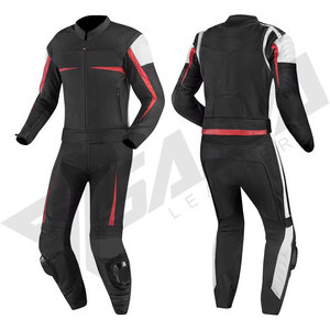 Men Full Sleeve Leather Motorcycle Racing Suit Black Red White <b>Blocked</b> Breathable Windproof Protective Gear All Seasons - Product Image 4