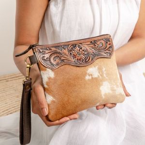 Luxury Designer Genuine Cowhide Leather Wristlet For Women Small Coin Pouch With Zipper Closure Real Hair-on Cow Purses - Product Image 5