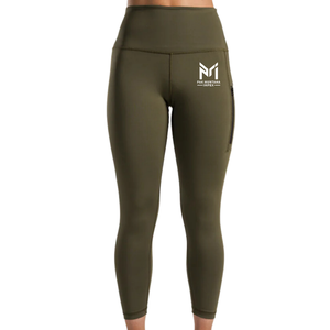 High Waist Olive <b>Green</b> Seamless Yoga <b>Leggings</b> Full Length With Embroidery Logo On Right Leg <b>For</b> <b>Women</b> - Product Image 5