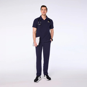 Fashion Zipper Pullover Men's Nurse <b>Scrub</b> <b>Top</b> Uniforms Set Stretch Hospital Jogger Cotton Blends Twill Silk Screen - Product Image 1