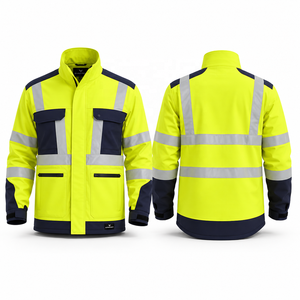<b>High</b> <b>Visibility</b> Safety <b>Jacket</b> ANSI Class 2 EN ISO 20471 Class 2 Black Yellow Reflective Stripes Full Zip <b>Softshell</b> Waterproof - Product Image 2