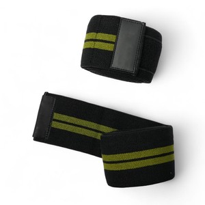 Genouillère tricotée noire à rayures vertes, respirante, fermeture auto-agrippante, universelle, unisexe, protection toutes saisons - Product Image 4