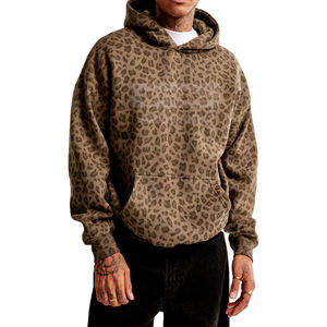 Sudadera con capucha y cremallera de corte holgado y peso pesado con estampado de leopardo y guepardo desgastado, personalizada para hombre - Fabricante - Product Image 5