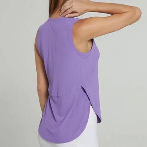 เสื้อกล้ามถักคอกลมแขนกุดระบายระบายทรงลำลองสำหรับผู้หญิงสีม่วง - Product Image 6