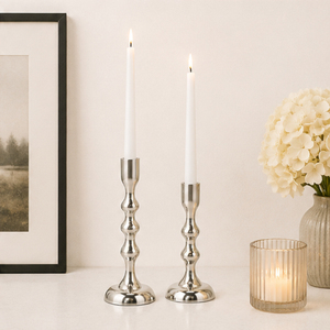 Modern Polished <b>Silver</b> Aluminum Taper Candle Holder Set of 2 Elegant Metal <b>Candlestick</b> Stand for Luxury Home Dining Decor - Product Image 4