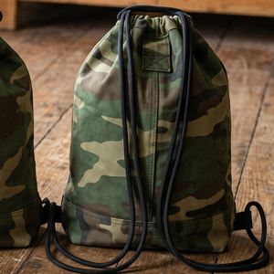 Regal Three Llc Camouflage <b>Drawstring</b> <b>Backpack</b> Canvas Unisex Gym Bag Durable Casual Style Rope Handle Below 23 Litre - Product Image 4