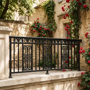 Rampe de balcon moderne en fer forgé noir avec panneaux floraux décoratifs pour terrasse, véranda et clôture de sécurité extérieure - Product Image 4