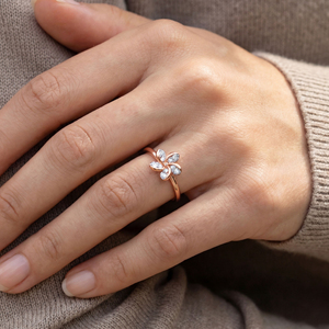 Elite Gold Ring with Diamond-<b>Studded</b> Leaf Motif Round Cut Cluster, 0.35 Ct, Premium Wholesale Engagement Line - Product Image 2