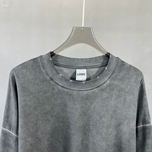 2 In1 Ripped Vintage Oversized Tee Sweatshirts Custom Men Vintage Distressed <b>Raw</b> Hem Double Layer Long Sleeve T Shirt Hoodies - Product Image 3