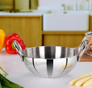 Kadai en acier inoxydable de haute qualité avec poignées rivetées – Poêle à frire profonde et wok finition miroir pour la maison et la cuisine professionnelle - Product Image 1